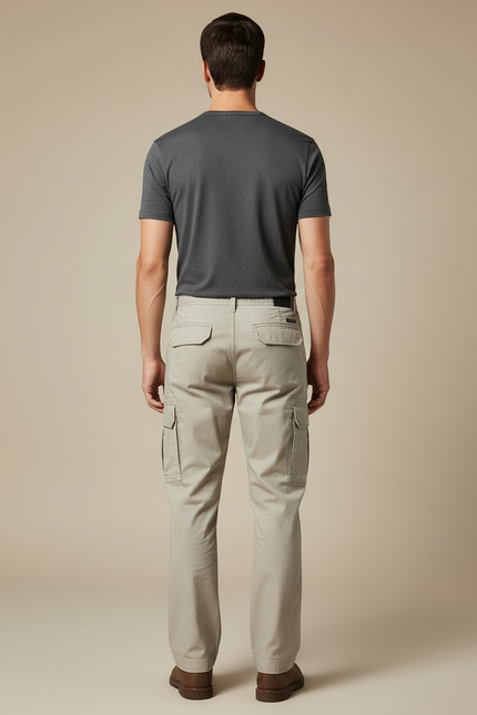 Pantalon Cargo Beige Coton Multipoches Ample Décontracté - vue 2