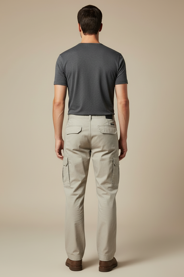 Pantalon Cargo Beige Coton Multipoches Ample Décontracté - vue 2
