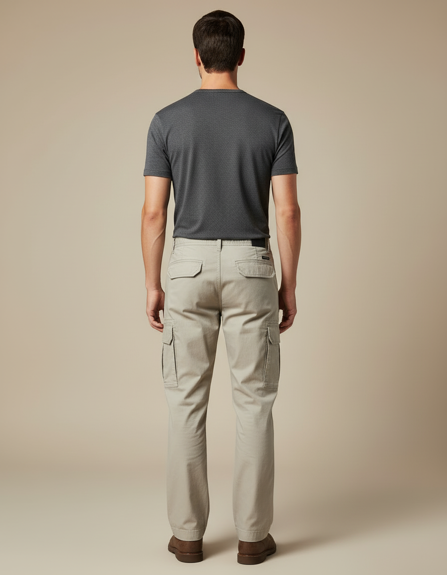 Pantalon Cargo Beige Coton Multipoches Ample Décontracté - vue 2