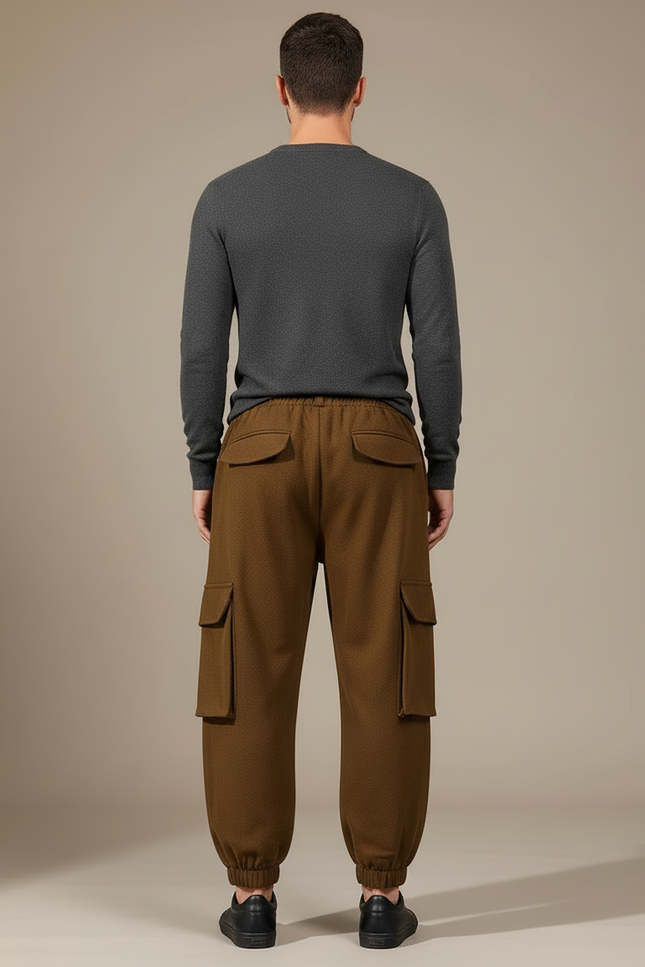Pantalon Cargo Marron Ample Coton Multipoches Homme - Laine - vue 2