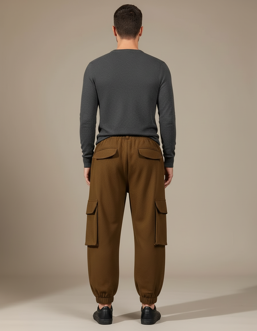 Pantalon Cargo Marron Ample Coton Multipoches Homme - Laine - vue 2