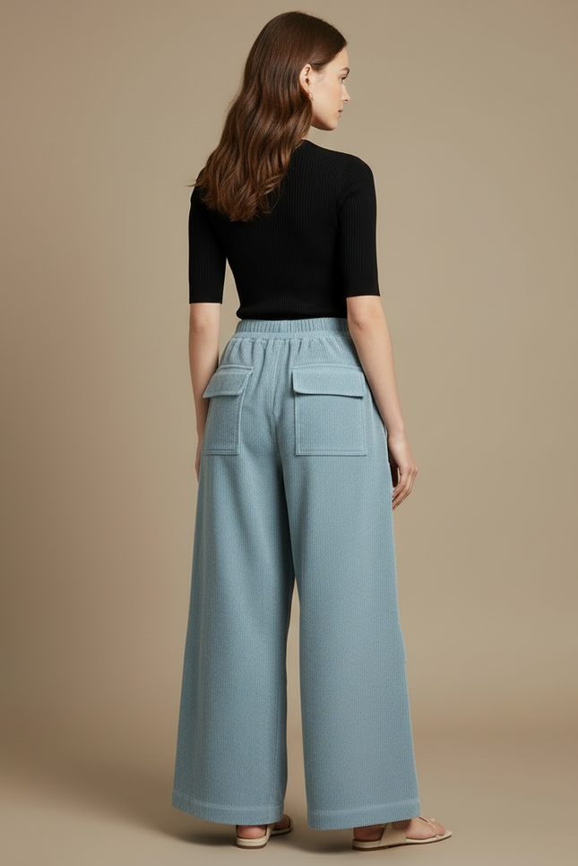 Pantalon Cargo Bleu Côtelé Ample Confortable Femme - Cordé - vue 2