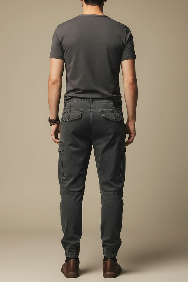 Pantalon Cargo Homme Noir Ample Coton Multipoches - Gris Toile - vue 2