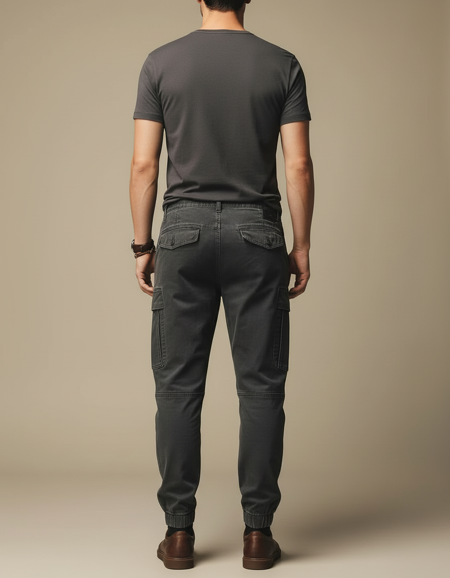 Pantalon Cargo Homme Noir Ample Coton Multipoches - Gris Toile - vue 2