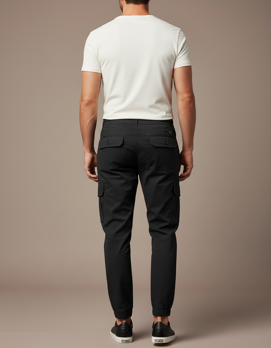 Pantalon Cargo Noir Décontracté Jogger Coton Homme - vue 2