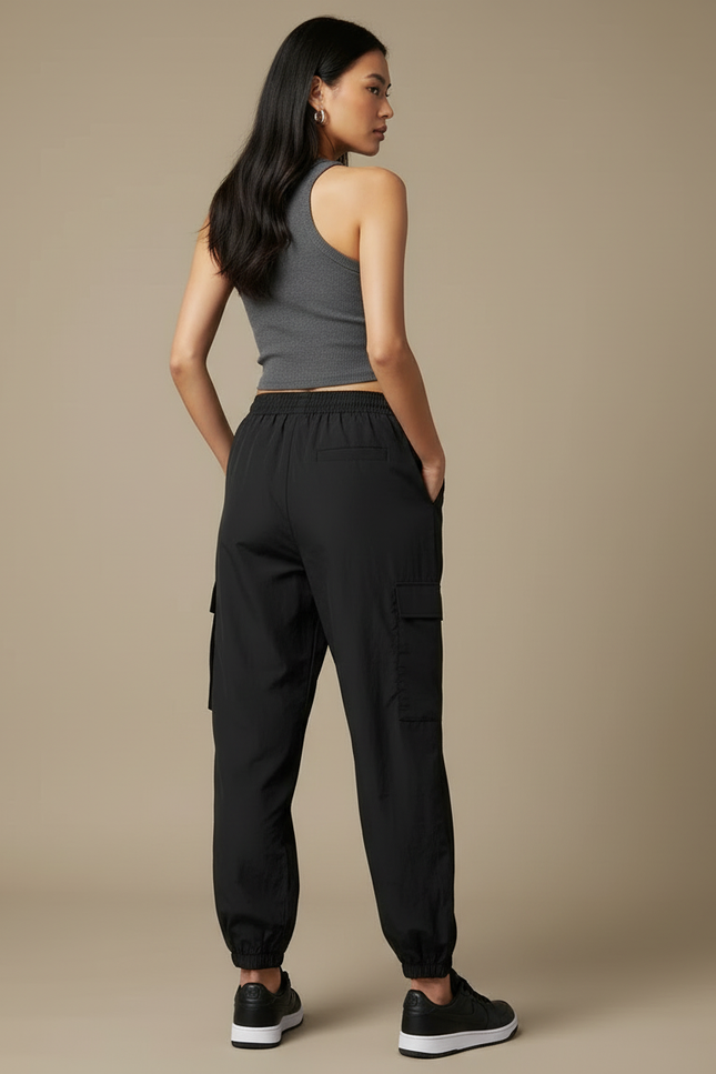 Pantalon Cargo Noir Fluide Sportif Femme - Polyester - vue 2