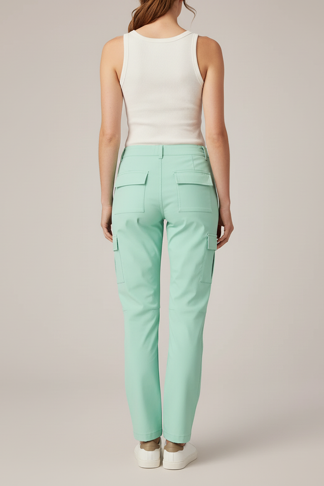 Pantalon Cargo Vert Menthe Coupe Droite Poches Latérales - Polyester - vue 2
