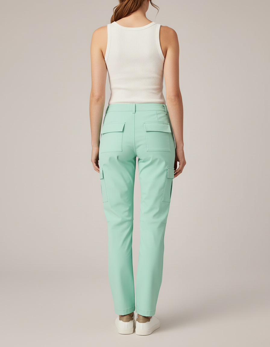 Pantalon Cargo Vert Menthe Coupe Droite Poches Latérales - Polyester - vue 2