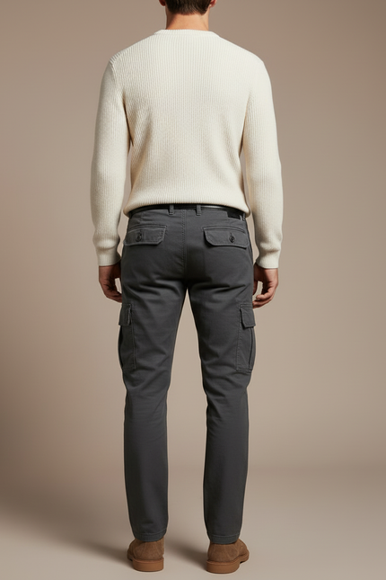 Pantalon Cargo Gris Coton Slim Multipoches Homme - Toile - vue 2