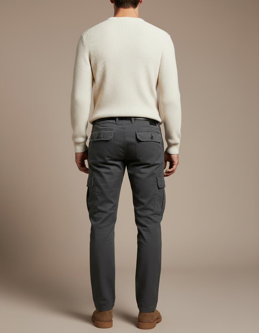 Pantalon Cargo Gris Coton Slim Multipoches Homme - Toile - vue 2