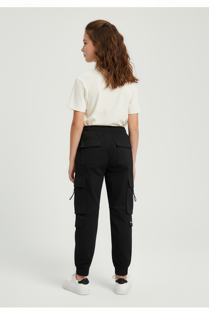 Pantalon Cargo Noir Ample Multipoches Enfant Urbain - Toile - vue 2