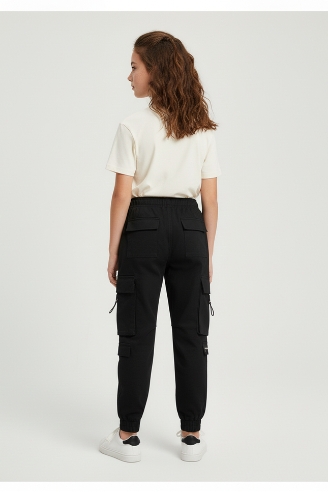 Pantalon Cargo Noir Ample Multipoches Enfant Urbain - Toile - vue 2