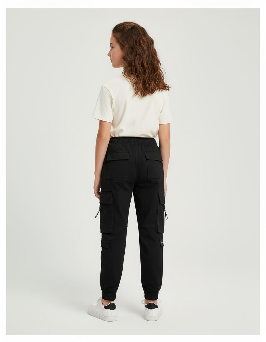 Pantalon Cargo Noir Ample Multipoches Enfant Urbain - Toile - vue 2
