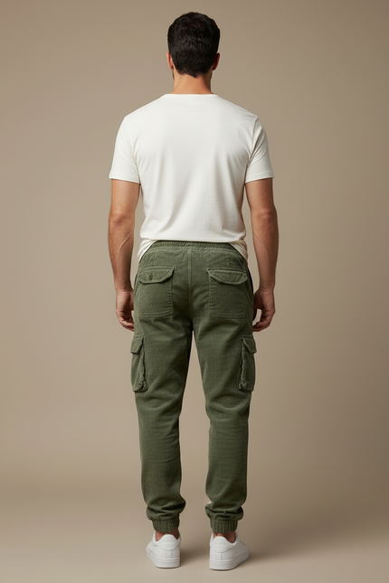 Pantalon Cargo Vert Côtelé Décontracté Homme Cordon - Cordé - vue 2