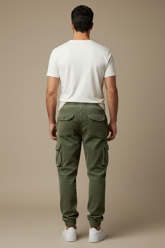 Pantalon Cargo Vert Côtelé Décontracté Homme Cordon - Cordé - vue 2