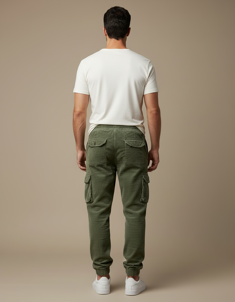 Pantalon Cargo Vert Côtelé Décontracté Homme Cordon - Cordé - vue 2
