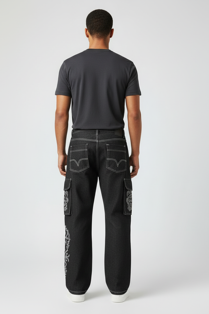 Pantalon Cargo Noir Décontracté Ample Imprimé Y2K - Jean - vue 2
