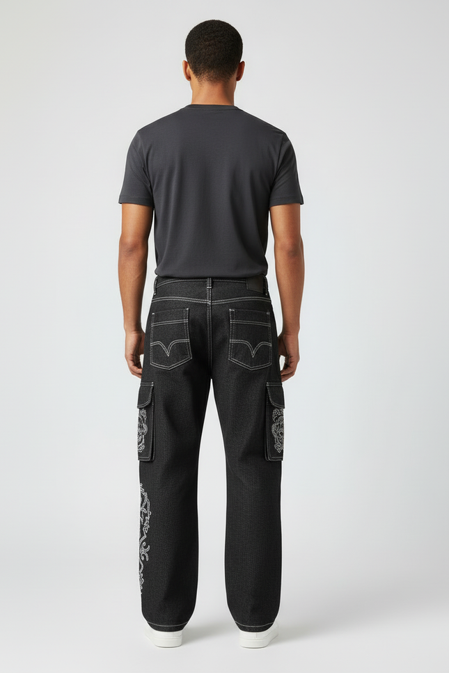 Pantalon Cargo Noir Décontracté Ample Imprimé Y2K - Jean - vue 2