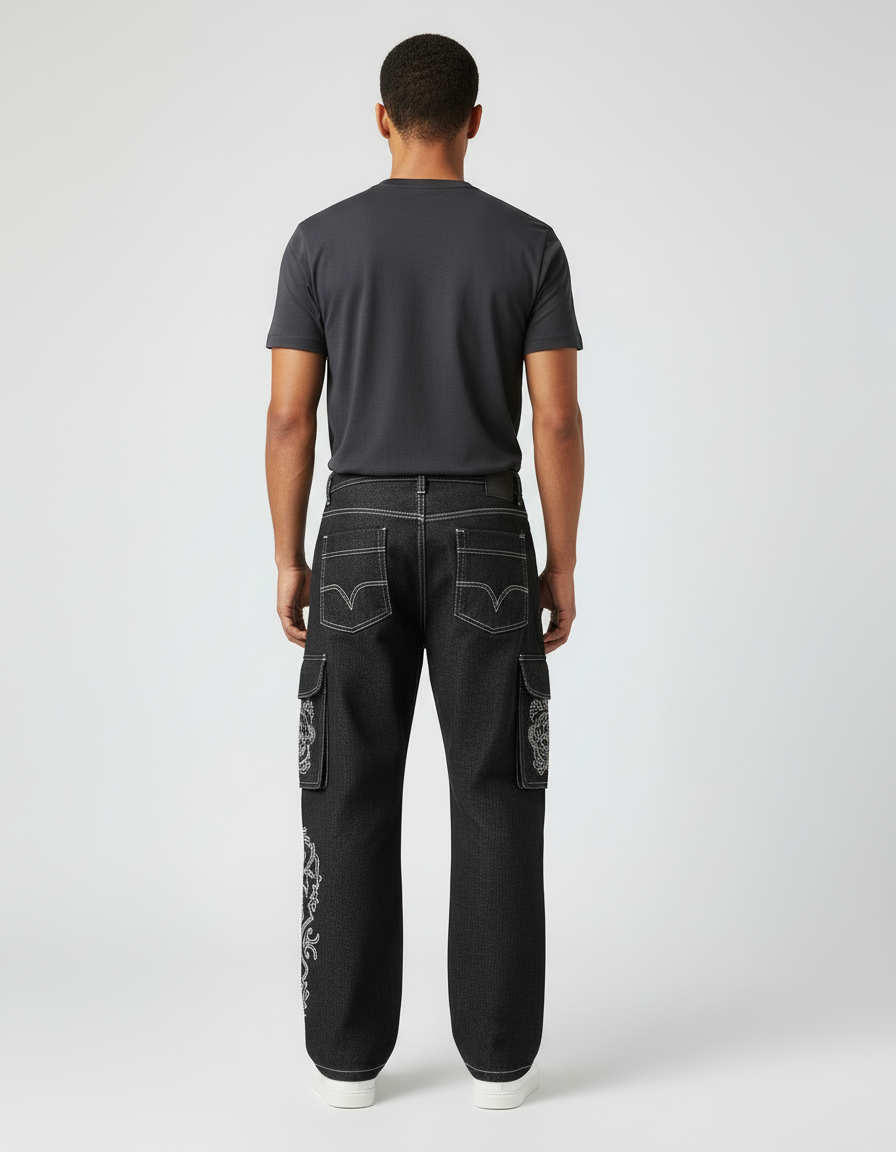 Pantalon Cargo Noir Décontracté Ample Imprimé Y2K - Jean - vue 2