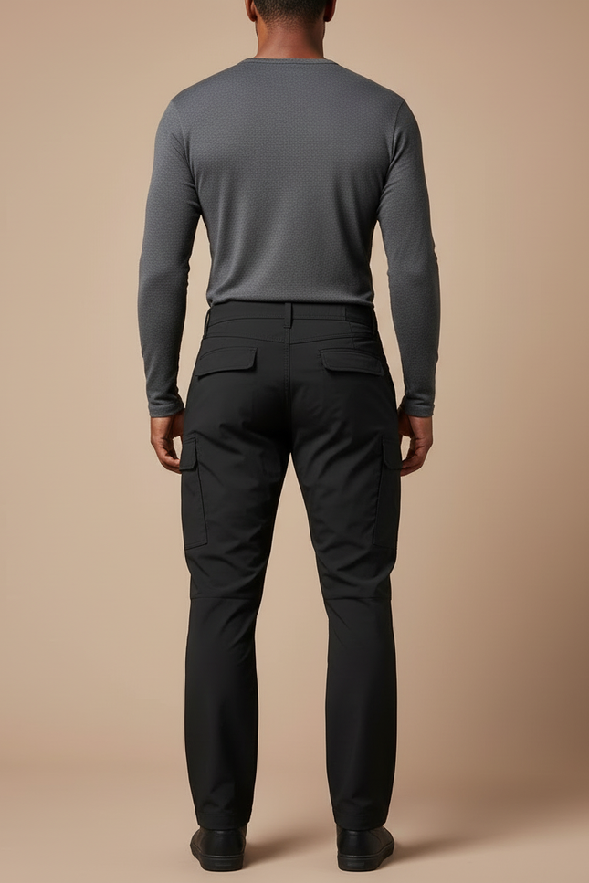 Pantalon Cargo Homme Noir Coupe Droite Multipoches Décontracté - Polyester - vue 2