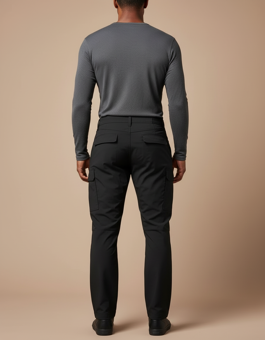 Pantalon Cargo Homme Noir Coupe Droite Multipoches Décontracté - Polyester - vue 2