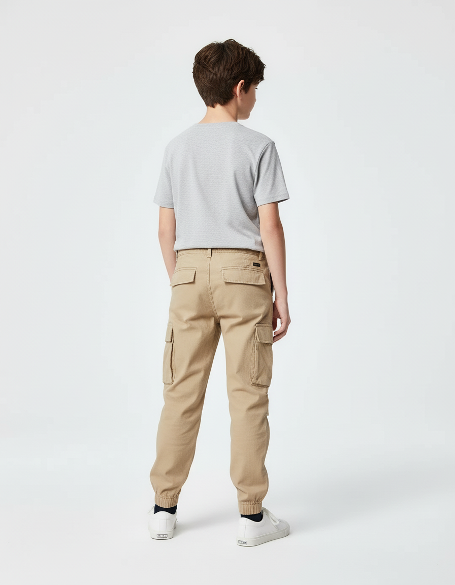 Pantalon Cargo Beige Enfant Coton Ample Multipoches - vue 2