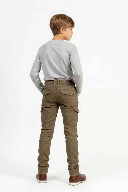 Pantalon Cargo Kaki Enfant Slim Multipoches Motard - Toile - vue 2