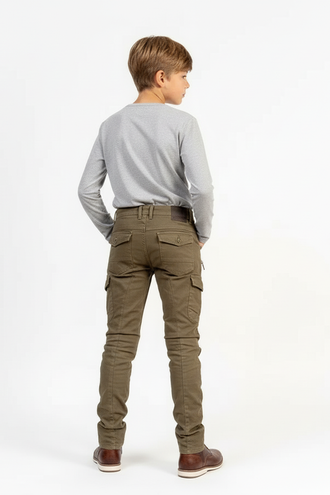 Pantalon Cargo Kaki Enfant Slim Multipoches Motard - Toile - vue 2