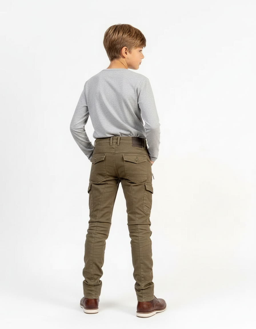Pantalon Cargo Kaki Enfant Slim Multipoches Motard - Toile - vue 2