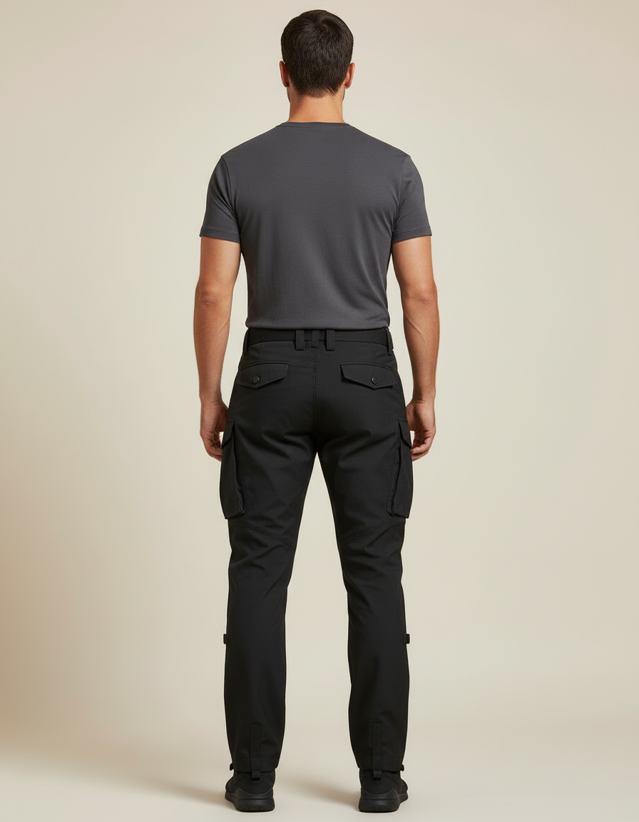 Pantalon Cargo Noir Homme Technique Imperméable Coupe Droite - Polyester - vue 2