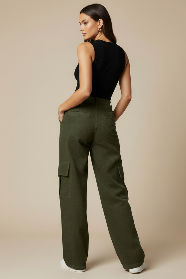 Pantalon Cargo Coton Femme - Kaki Cordé - vue 2