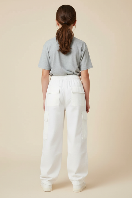 Pantalon Cargo Blanc Ample Décontracté Fille Coton - vue 2