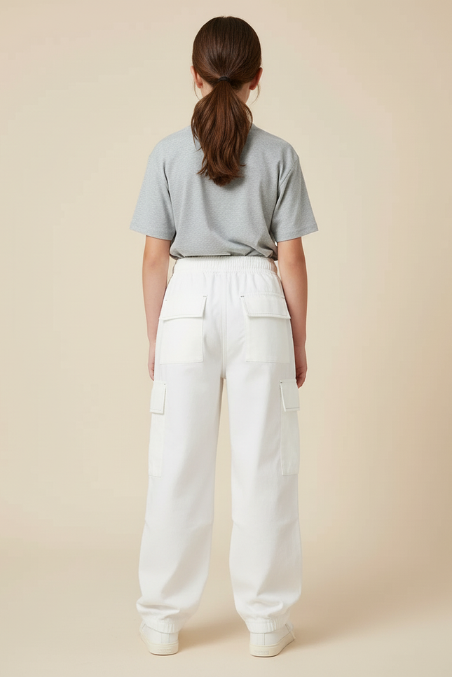 Pantalon Cargo Blanc Ample Décontracté Fille Coton - vue 2