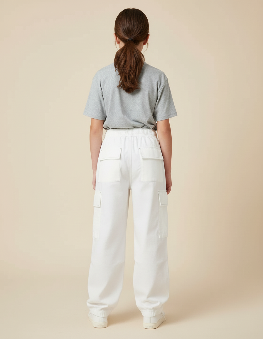 Pantalon Cargo Blanc Ample Décontracté Fille Coton - vue 2