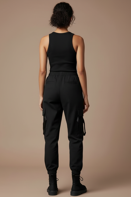 Pantalon Cargo Noir Décontracté Poches Femme - Polyester - vue 2