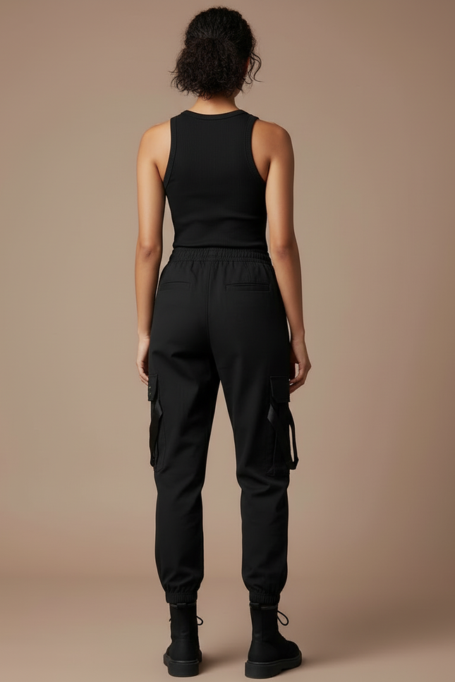 Pantalon Cargo Noir Décontracté Poches Femme - Polyester - vue 2