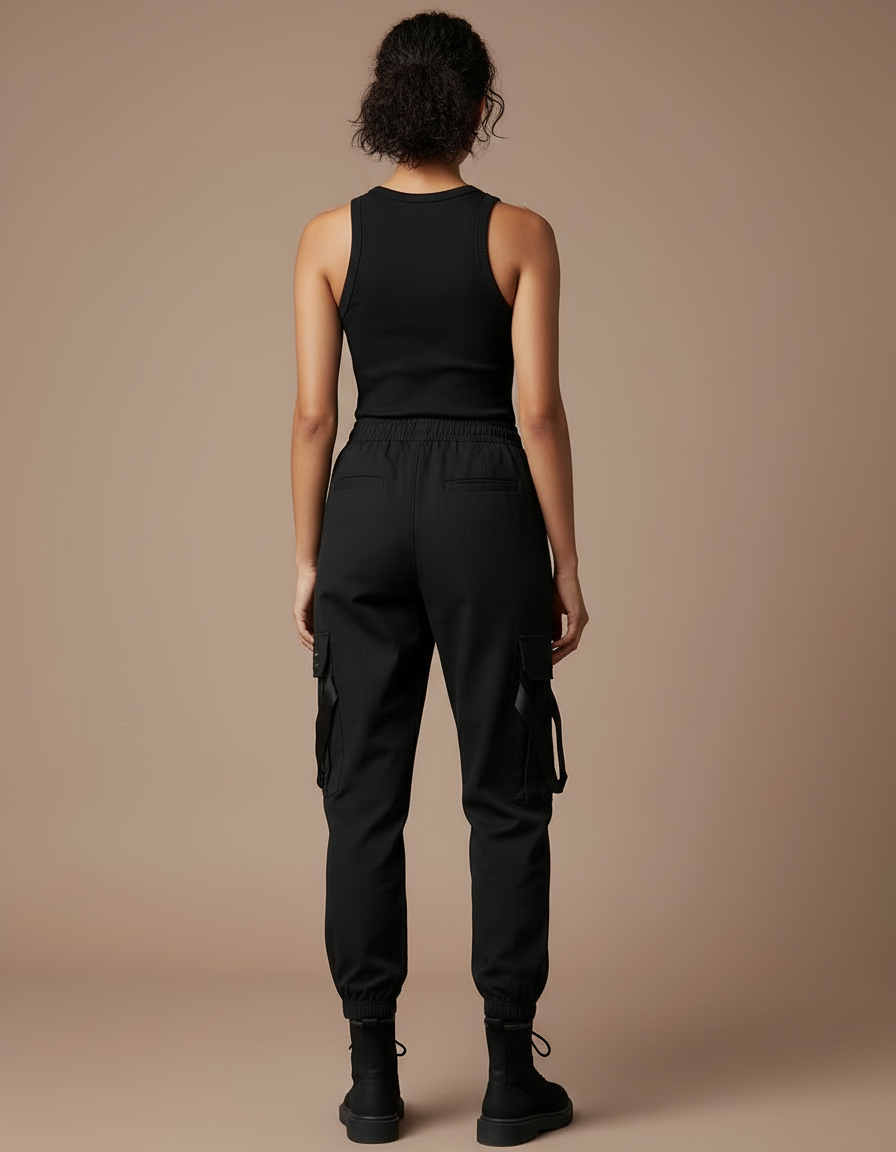 Pantalon Cargo Noir Décontracté Poches Femme - Polyester - vue 2