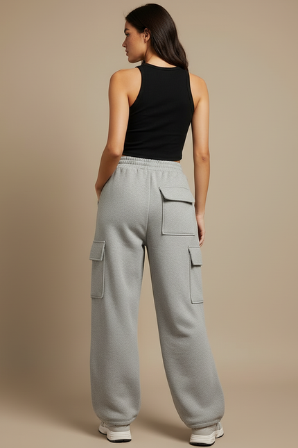 Pantalon Cargo Gris Ample Molleton Multipoches Femme - vue 2