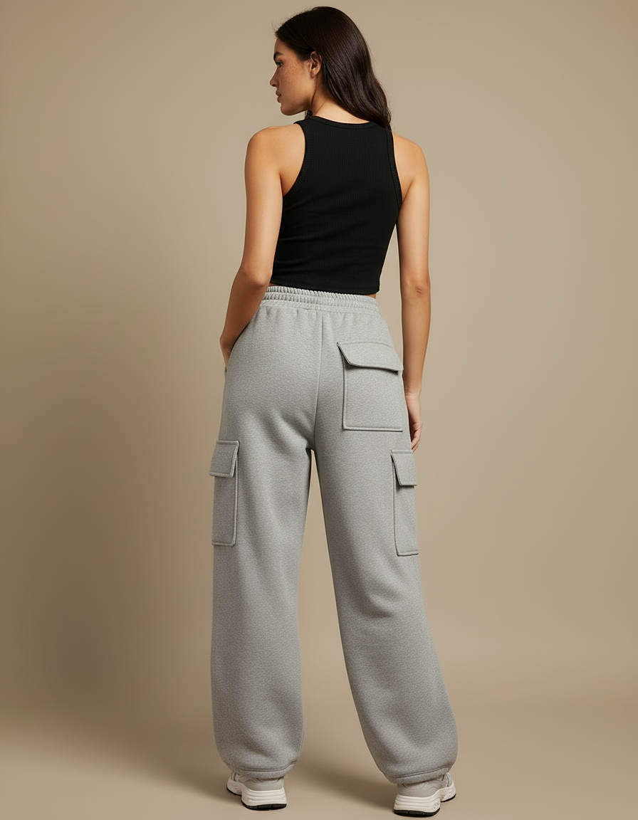 Pantalon Cargo Gris Ample Molleton Multipoches Femme - vue 2