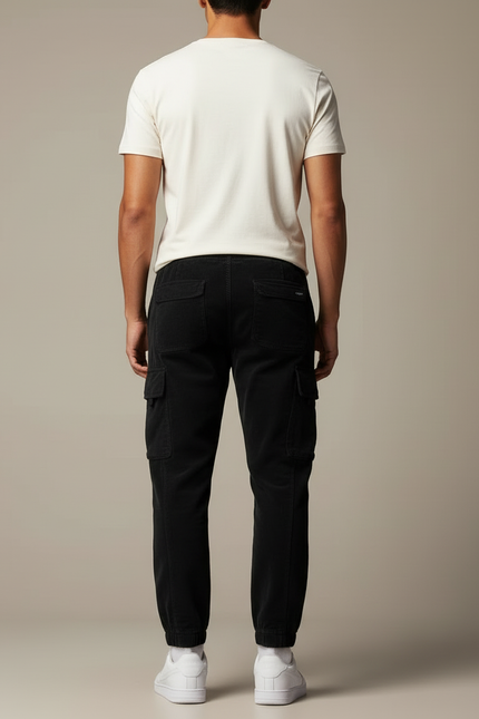 Pantalon Cargo Noir Côtelé Ample Homme - Cordé - vue 2