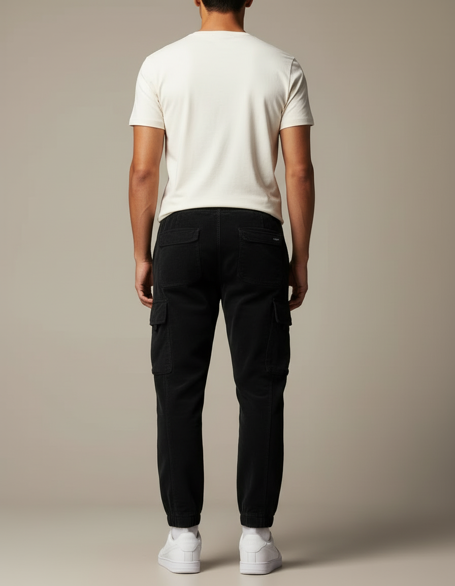 Pantalon Cargo Noir Côtelé Ample Homme - Cordé - vue 2