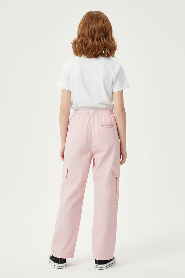 Pantalon Cargo Rose Ample Multipoches Coton Fille - Polyester - vue 2