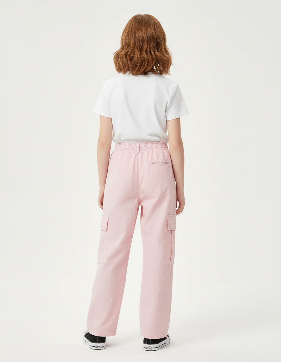 Pantalon Cargo Rose Ample Multipoches Coton Fille - Polyester - vue 2