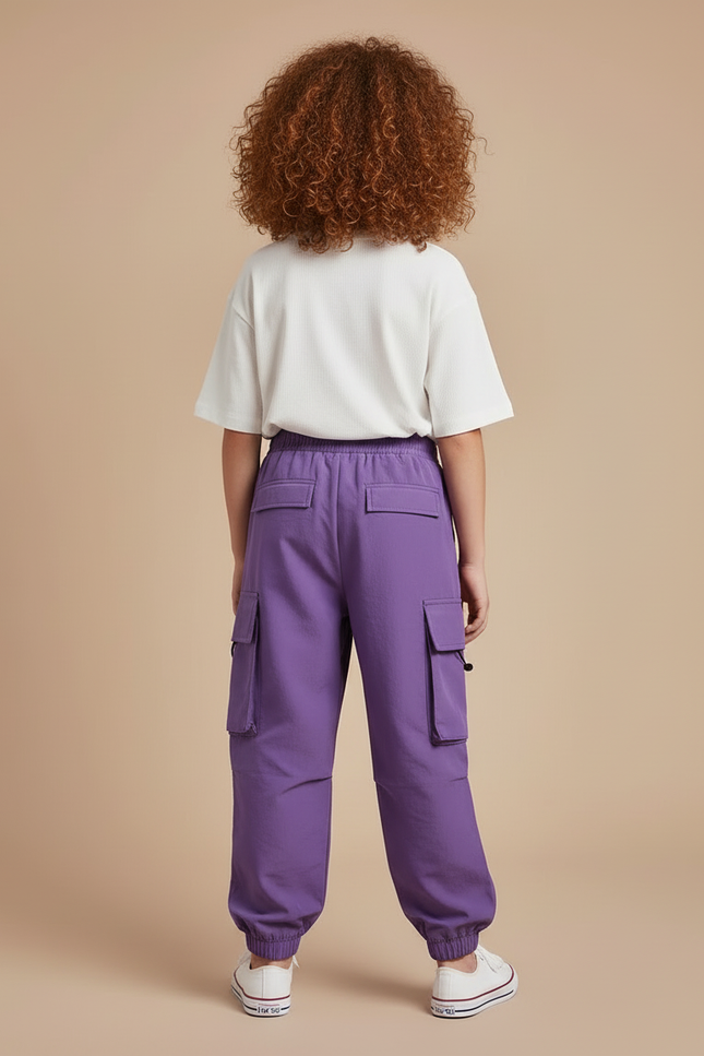 Pantalon Cargo Violet Ample Fille Décontracté Poches - Polyester - vue 2