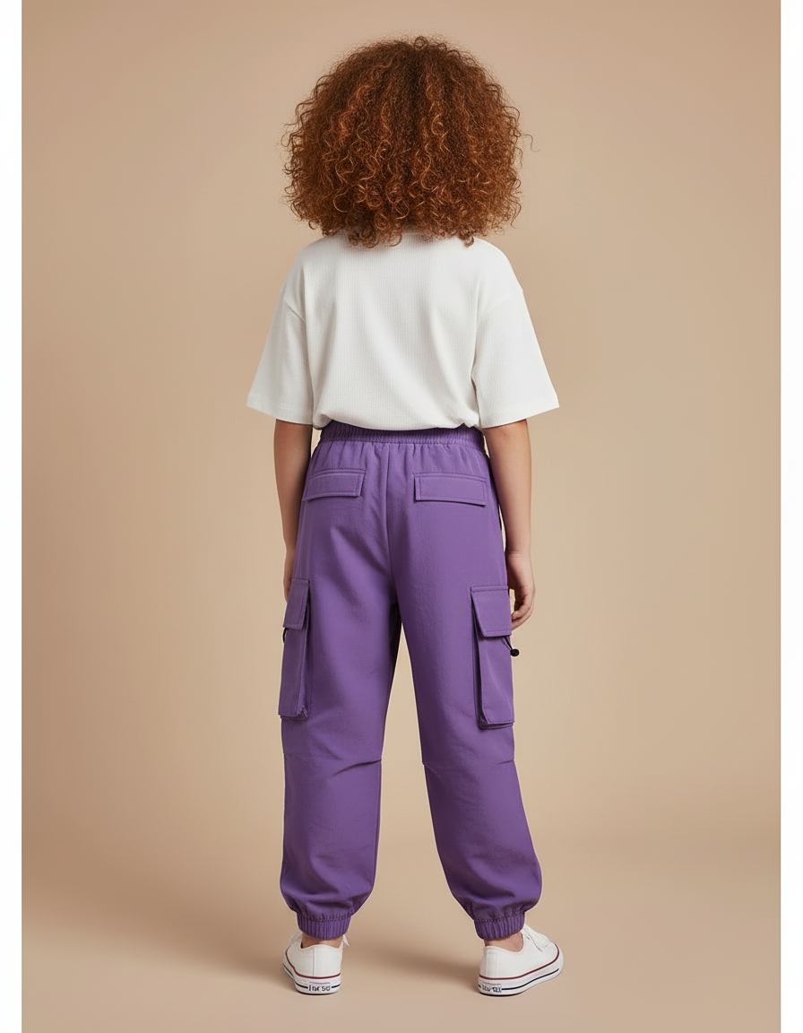 Pantalon Cargo Violet Ample Fille Décontracté Poches - Polyester - vue 2