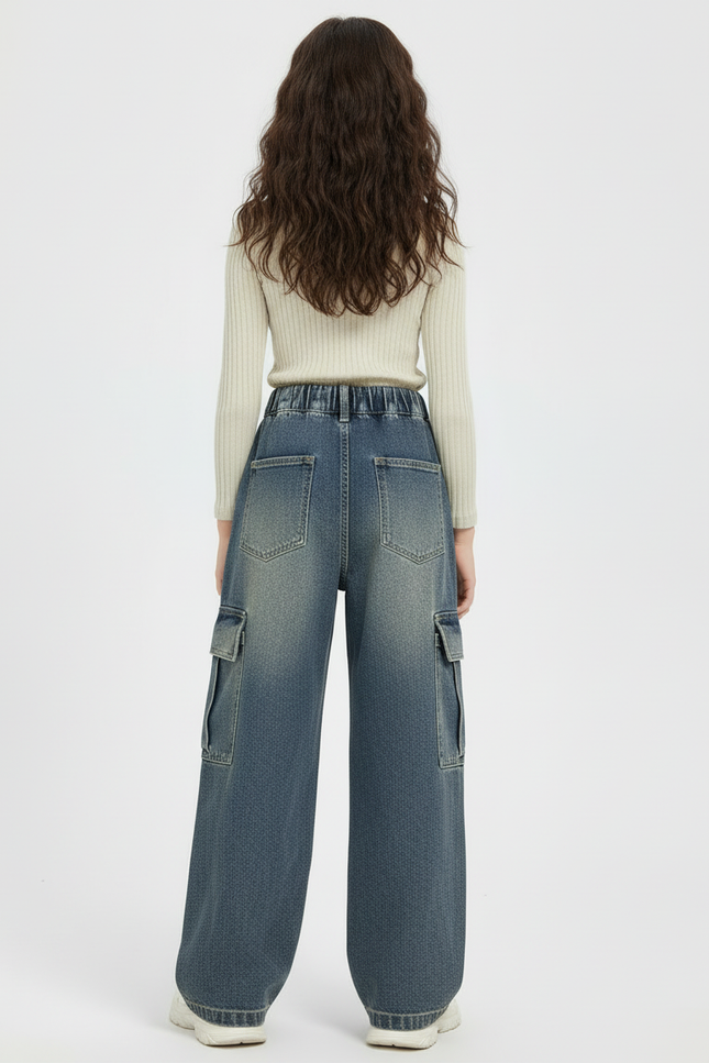 Pantalon Cargo En Jean - Bleu - vue 2
