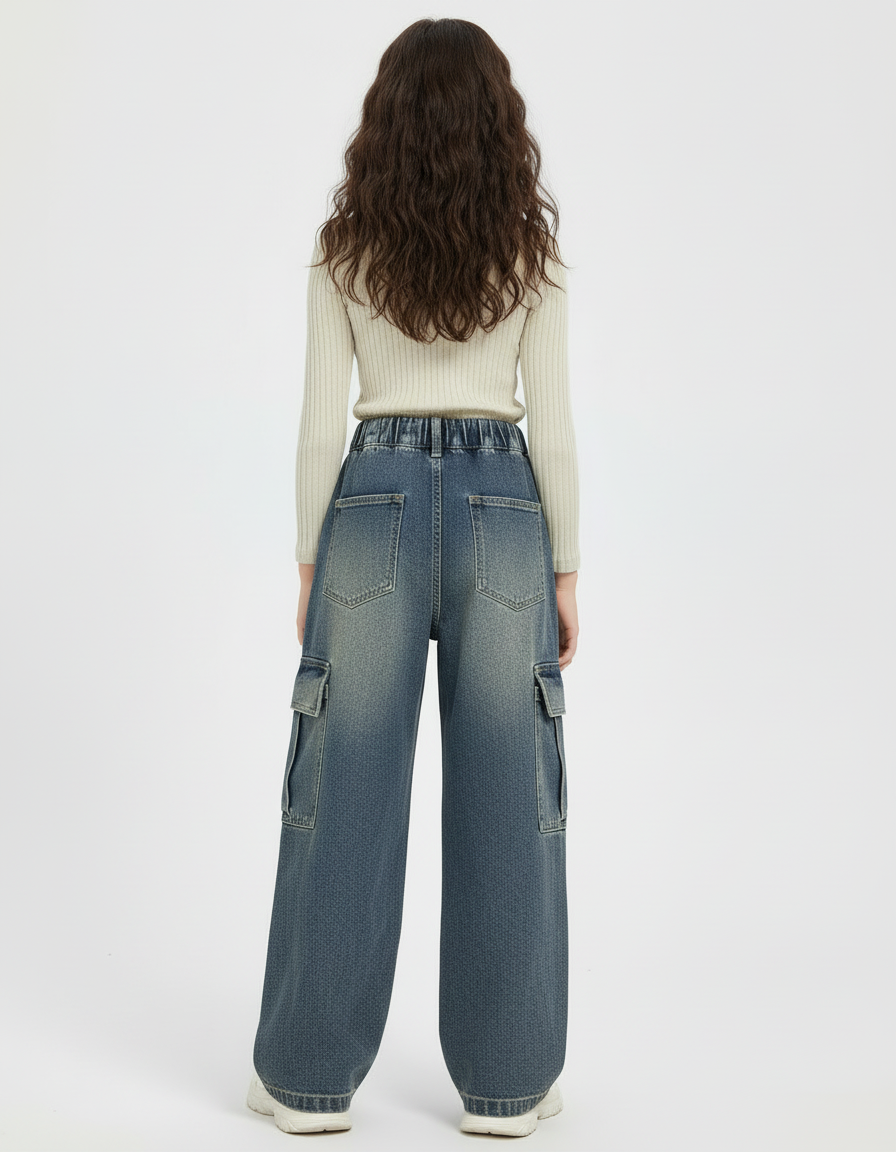 Pantalon Cargo En Jean - Bleu - vue 2