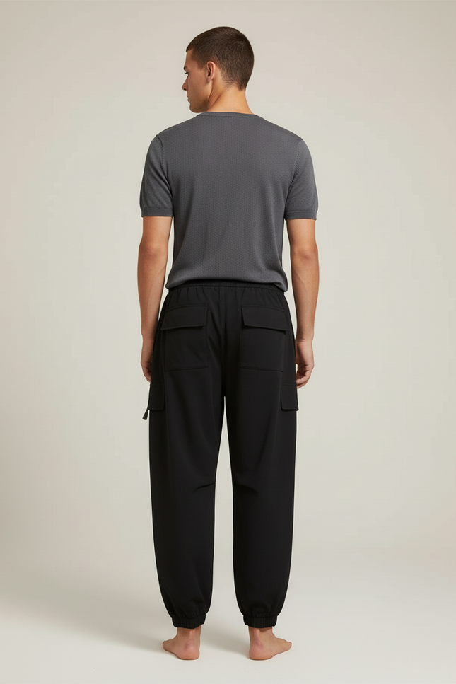 Pantalon Cargo Noir Ample Cordon Multipoches Décontracté Homme - Polyester - vue 2