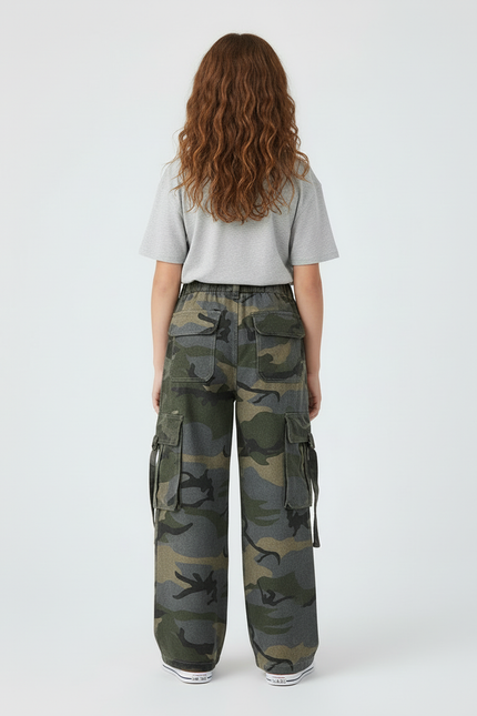 Pantalon Cargo Camouflage Ample Poches Fille Coton - Multicolore Molleton - vue 2