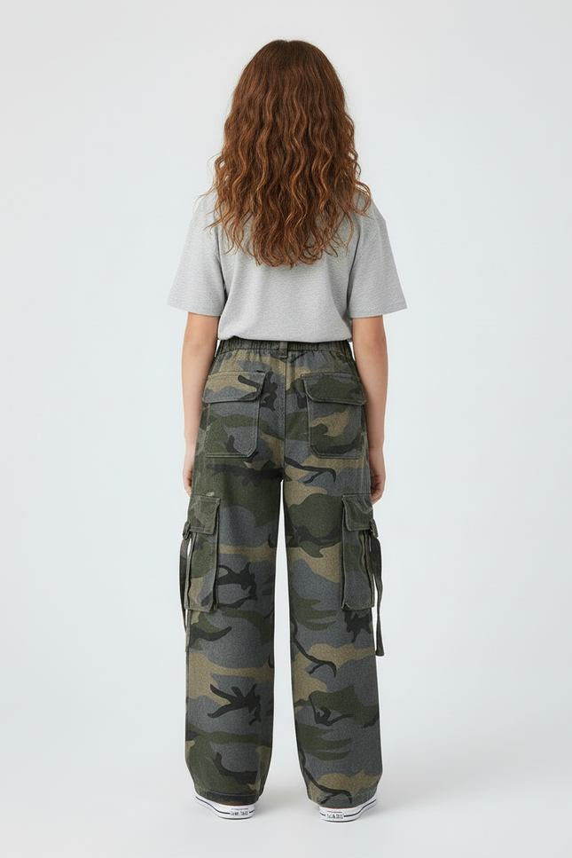 Pantalon Cargo Camouflage Ample Poches Fille Coton - Multicolore Molleton - vue 2